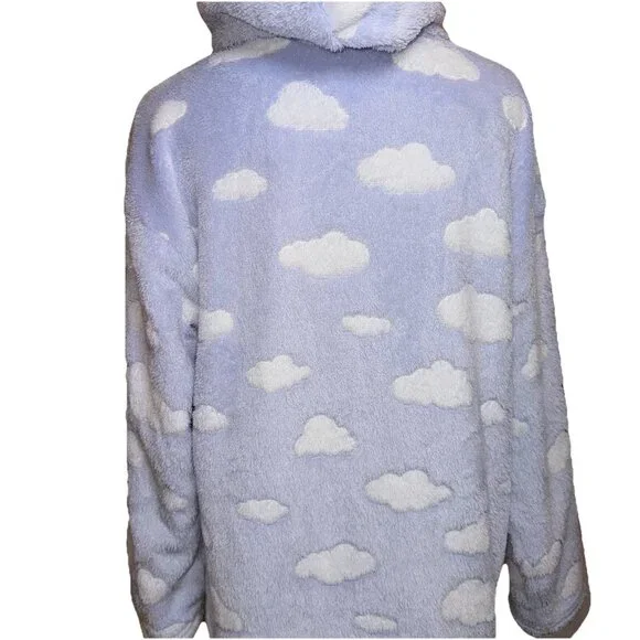 Women’s Ladies Baby Blue Clouds Oversized Lounge Snuggle Fleece Hoodie S/M - Picture 5 of 6